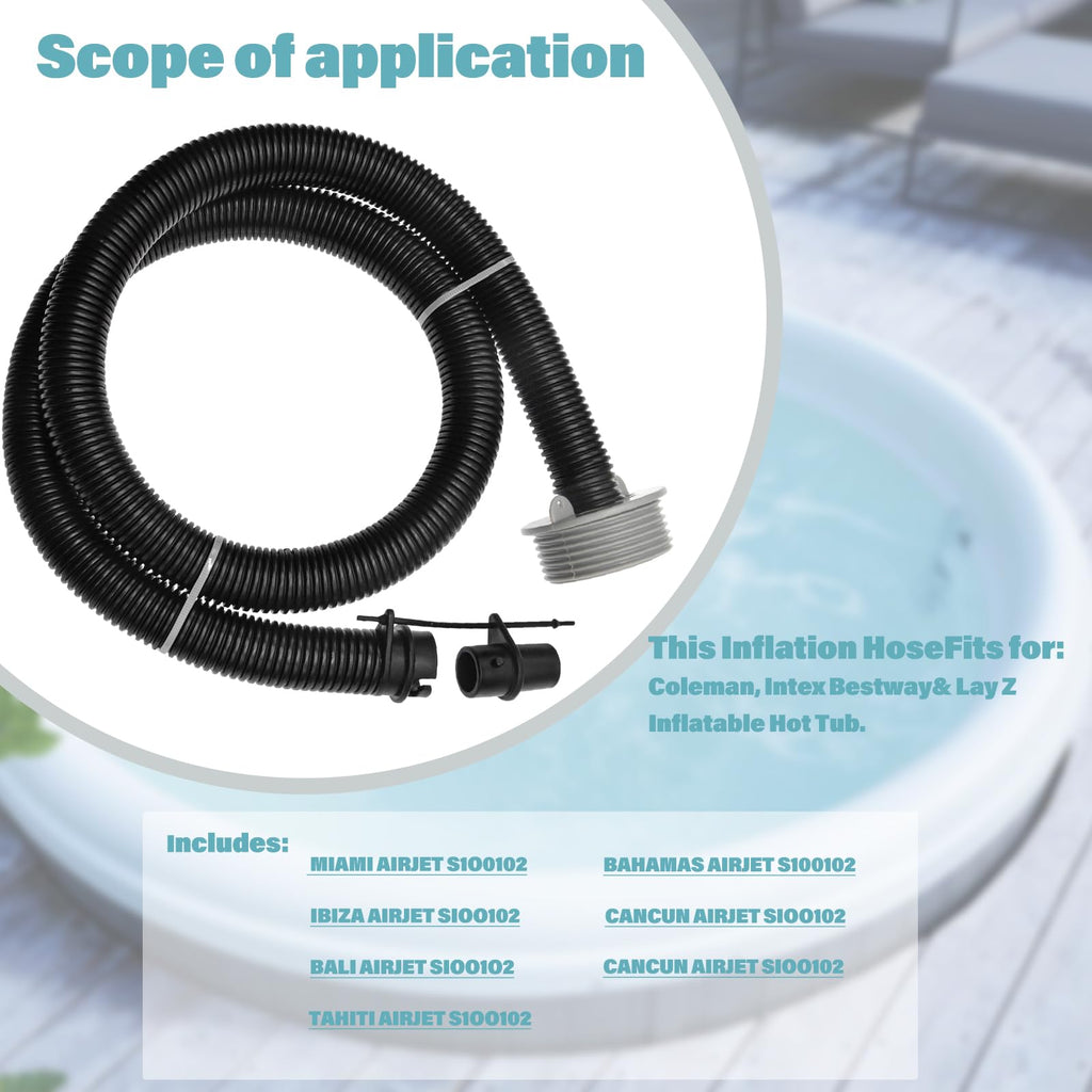 spa replacement parts,Lay Z Spa Hot Tub Air Inflate Inflation Hose Pipe Tube P6931,Fits Coleman, Intex, Bestway & Lay Z Spa Hot Tub, Black Saluspa Hot Tub Replacement Parts with Connecting Nut