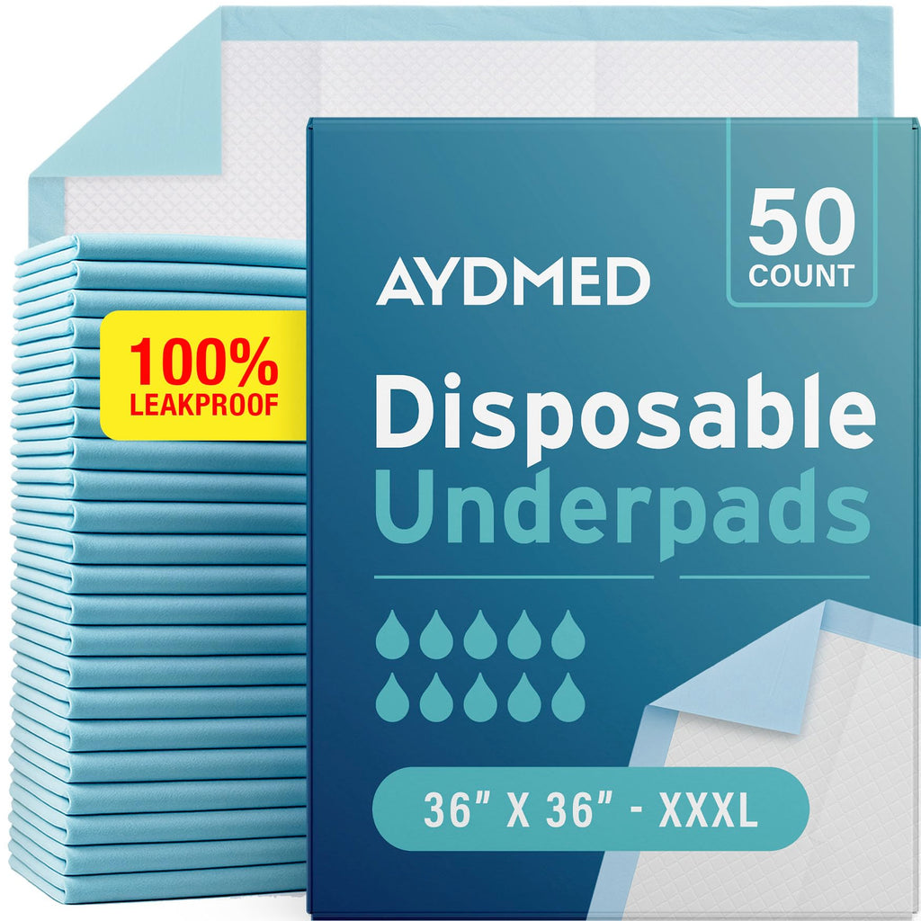 50 x AYDMED Incontinence Underpads 36" x 36" with Adhesive Strips | XXXL Bed Pads Disposable Adult | Max Absorbency Chux Pads for Adults, Children & Babies | Incontinence Bed Pads & Pee Pads