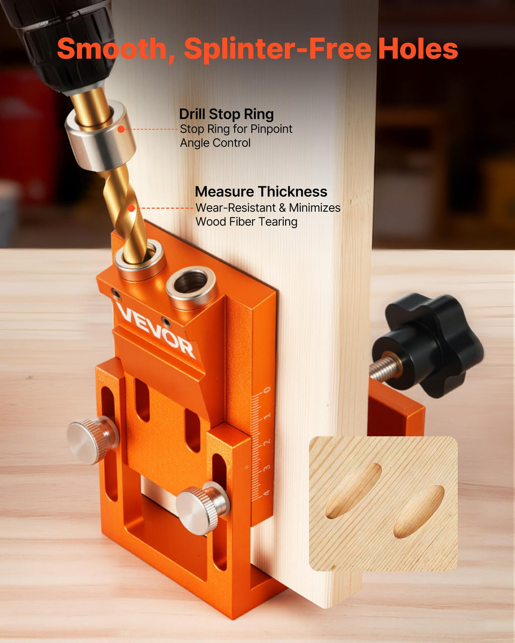 VEVOR Pocket Hole Jig Kit, 0.47 to 1.89 in Adjustable, Jig Pocket Hole System with Step Drill, Hex Wrench, Drill Stop Ring, Square Drive Bit, Plugs and Screws, Reinforced Metal Frame, for Woodworking