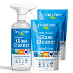 Truly Free Natural Glass Cleaner - Removes Dirt & Debris for Sparkling Clean Windows & Glass Surfaces at Home, Office & Garage, Includes: 1 Refillable Empty Bottle (16oz) & 2 Refills (3oz ea)