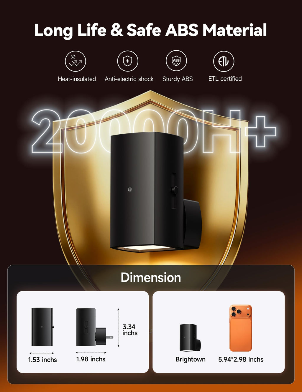 Brightown 2 Pack Black White Night Lights Plug into Wall, Modern Night Light with Rotating Plug, Dusk to Dawn Sensor, 0-100LM Stepless Dimming Aora Night Light for Hallway Bedroom Bathroom,Amber