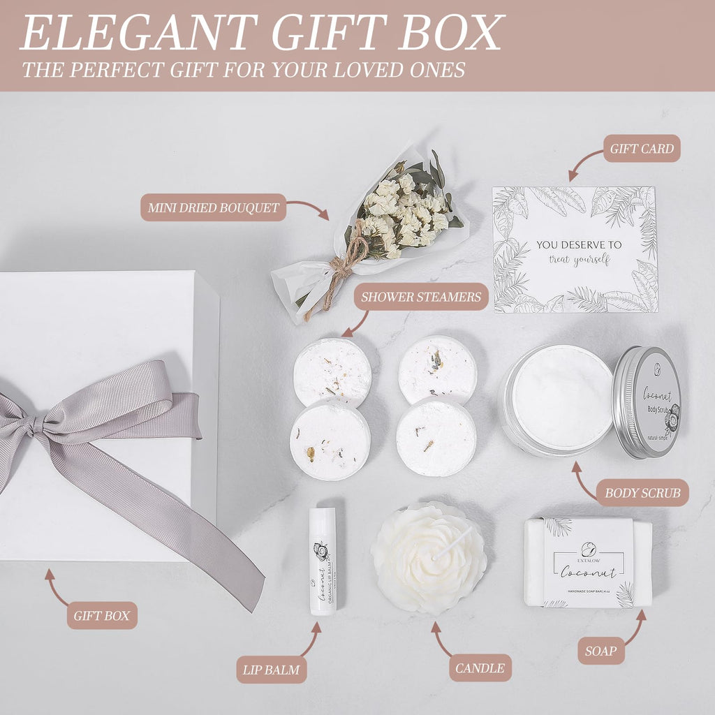 EXTALOW Spa Gifts for Women Bath and Body Gift Basket Valentines Day Gifts Coconut Lavender Home Spa Set Self Care Gift for Mom Sister Her Wife Birthday Gifts Spa Kit Care Package Thank You Gift