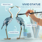Outsunny Set of 2 Metal Crane Garden Statues 28.5" & 29", Blue & White