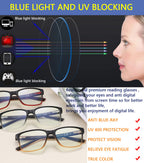 Reading Glasses for Men 4-Pack Stylish Computer Readers with Spring Hinges, Anti Glare/Eye Strain Filter UV Ray Blue Light Blocking Two-Tone Reader Eyeglasses,+1.0 Magnification Strength