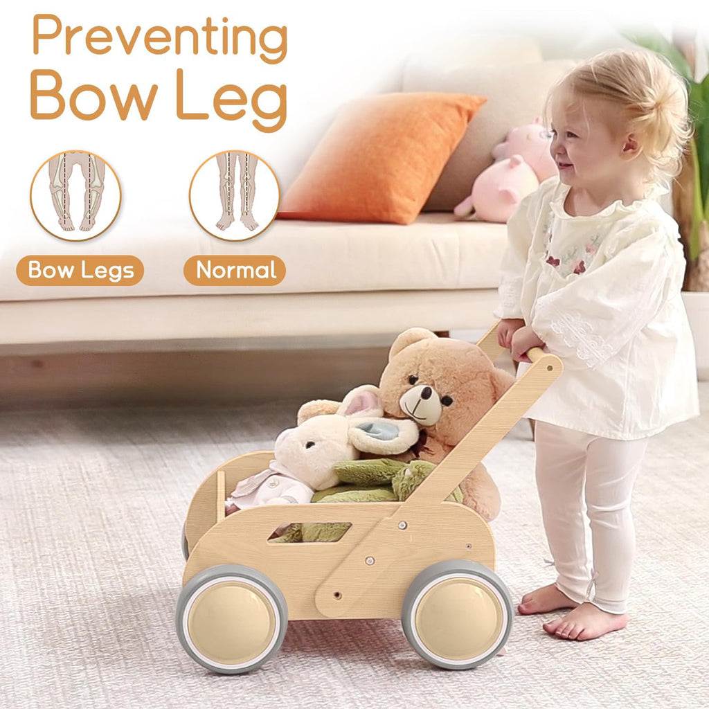 HOMEKOL Wooden Baby Push Walker, Natural Wood Color