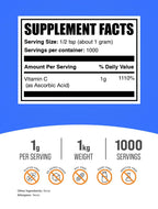 BulkSupplements.com Ascorbic Acid Powder - Vitamin C Supplement, for Immune Support - Ascorbic Acid Food Grade, Gluten Free, 1g per Serving, 1kg (2.2 lbs) (Pack of 1)