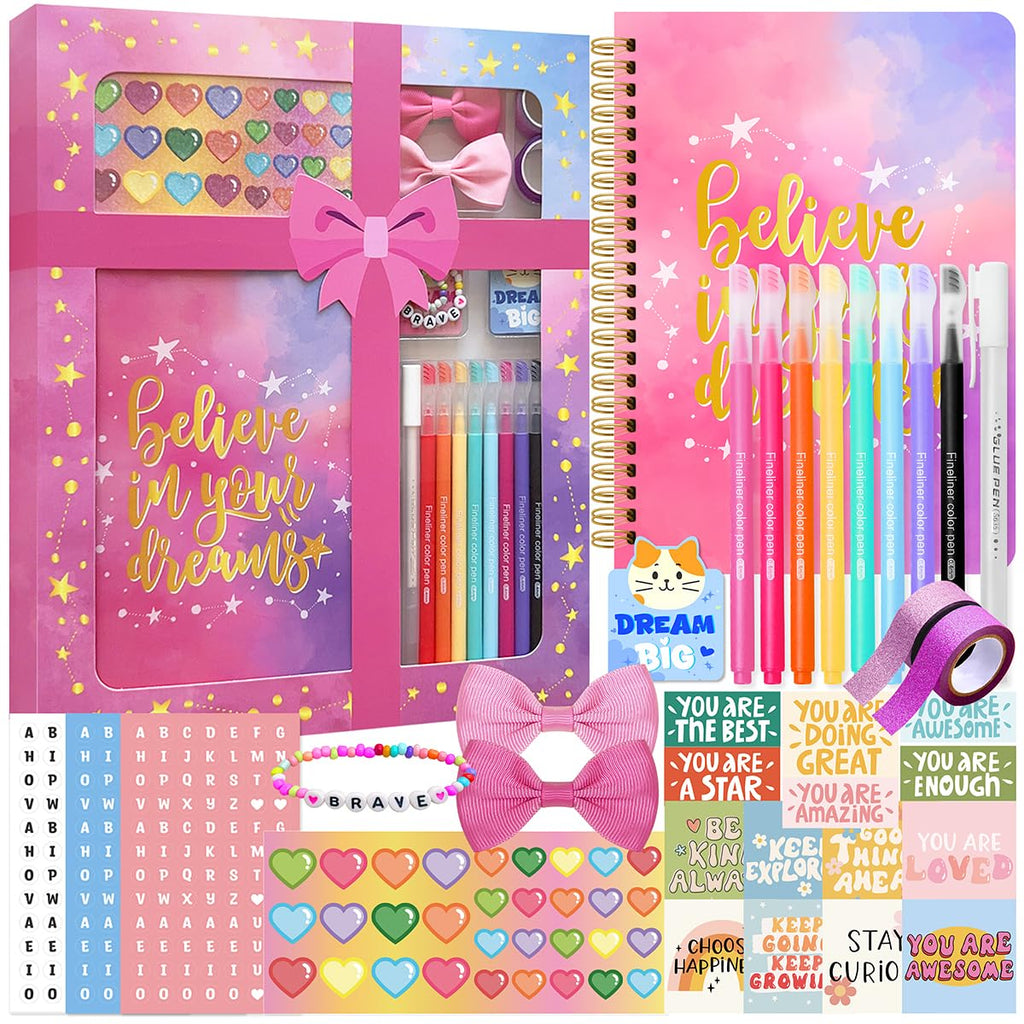 renee atmos DIY Journal Kit for Girls - Arts & Crafts Gifts for Girls 8 9 10 11 12 13 14 Years Old, Scrapbook Diary Supplies Set, Tween Teen Girl Trendy Stuff - Gifts for Girls 8-12 Deals