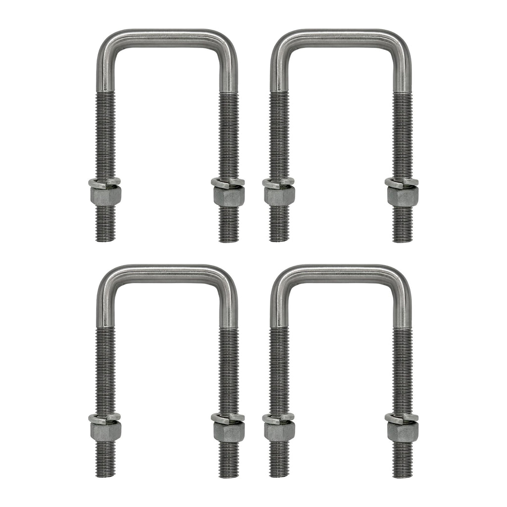 Square U Bolt with Hardware for Boat Trailer, Galvanized Steel, 3/8" Diameter x 1-5/8" x 3-3/8" for 1-1/2" Beam (4 Pack)