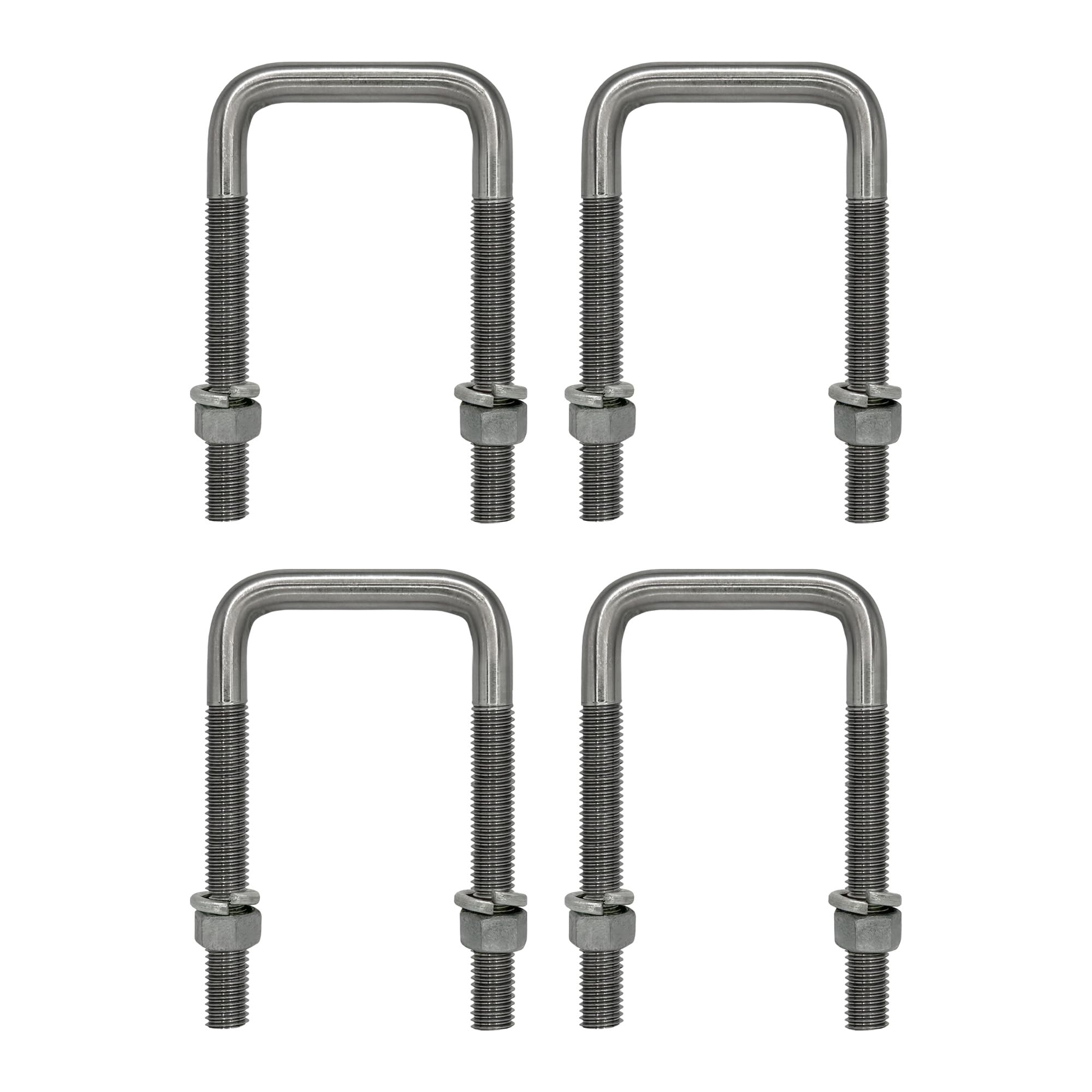 Square U Bolt with Hardware for Boat Trailer, Galvanized Steel, 3/8" Diameter x 1-5/8" x 3-3/8" for 1-1/2" Beam (4 Pack)