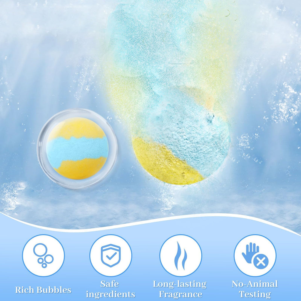 TranquilBliss Bath Bombs Set 50 PCS with 10 Scents, Natural Bathbombs, Blue