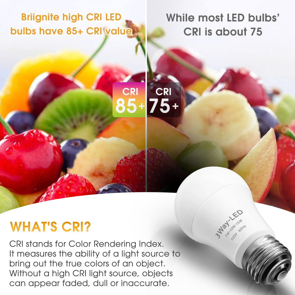 Briignite LED Light Bulbs, 3 Way LED Light Bulbs 50 100 150W Equivalent, 3 Way Light Bulb, Three Way A19 Light Bulbs E26 Medium Base, Warm White 3000K, 500lm-1000lm-1500lm, 2 Pack