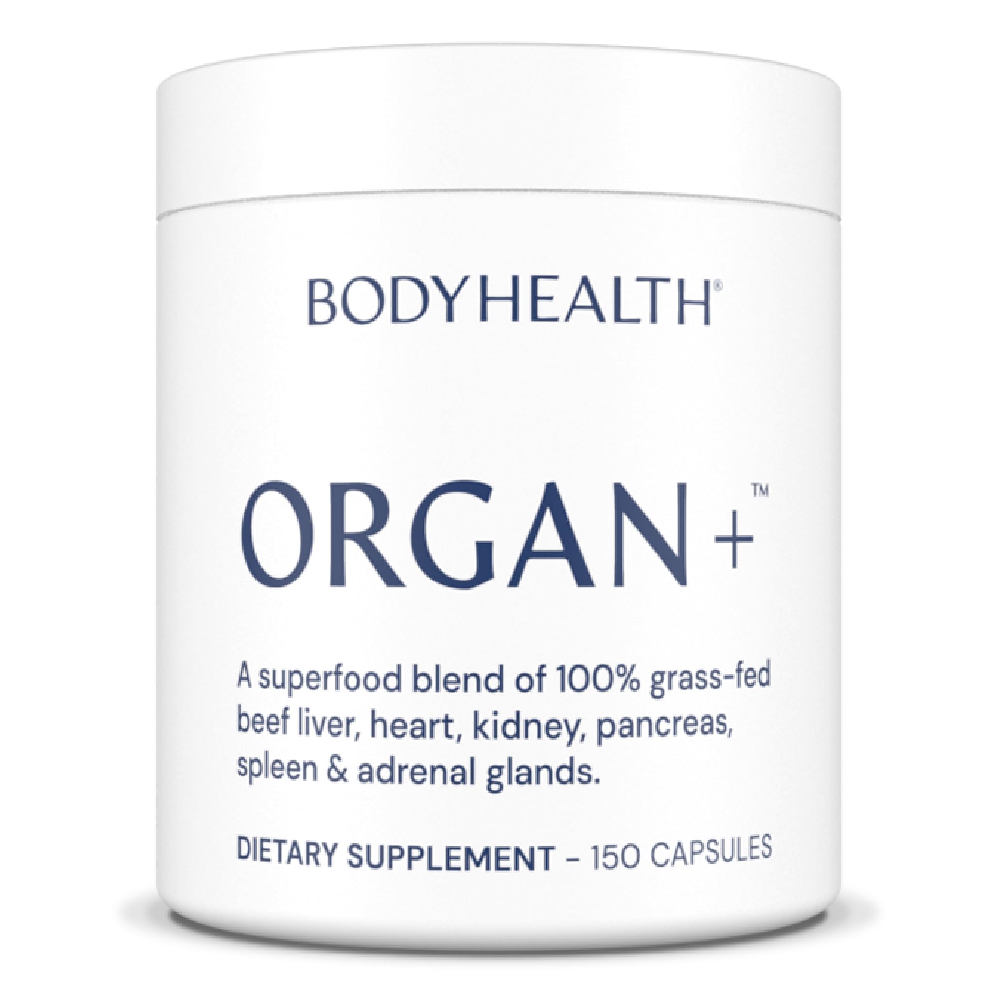 BodyHealth Organ+ Grass-Fed Glandular Organ Complex, Grassfed Beef Organ Supplement, Dessicated Beef Liver, Heart, Kidney, Pancreas, Spleen, Non GMO, Adrenal, Supplement, (150 Capsules)
