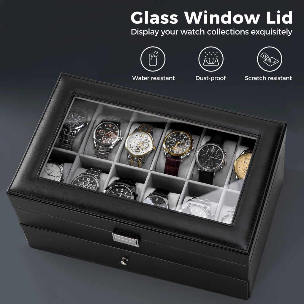ProCase Watch Box, 12 Slot Watch Case for Men with Drawer, Black