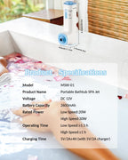 KokoSelene Rechargeable Bath Jets for Tub, Portable Jet Spa for Bathtub, Creates Soothing Bubbles and Massage for Relaxing Daily Use at Home (White-Blue)