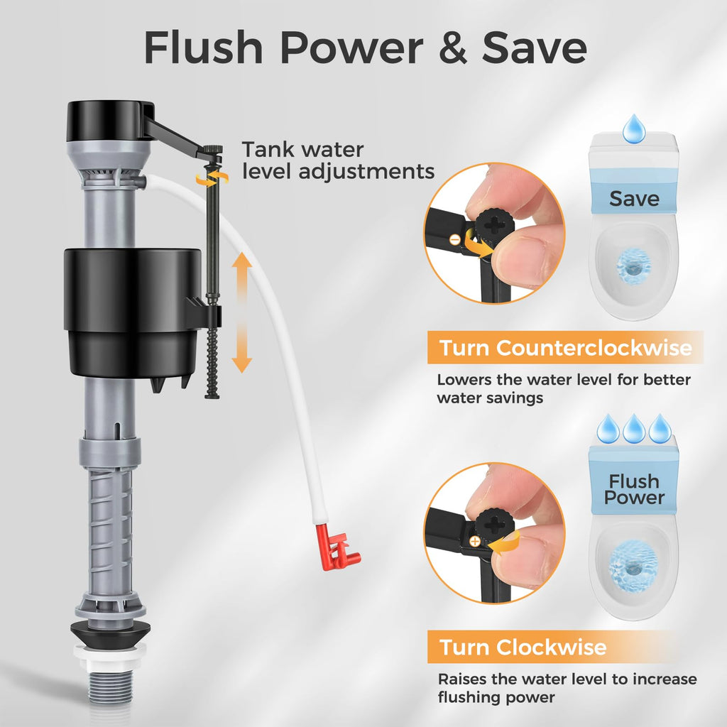Houpeoro Universal Toilet Flusher Replacement Kit, Toilet Fill Valve and 2-Inch Flapper Replacement Kit, Toilet Repair Kit Inside Tank, Adjustable, Quiet and Easy to Install (1-Pack)