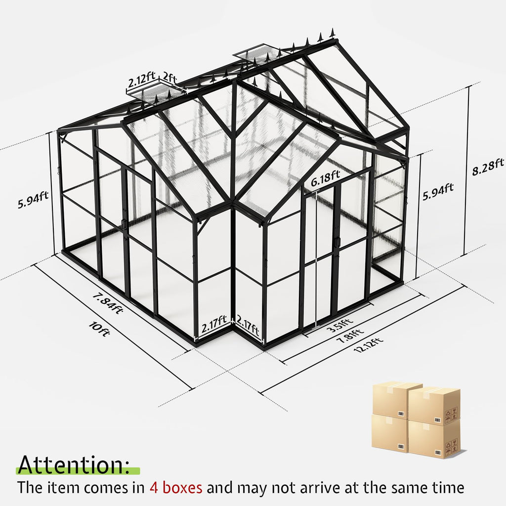 AMERLIFE 12 x 10 x 8-Ft Hybrid Polycarbonate Greenhouse