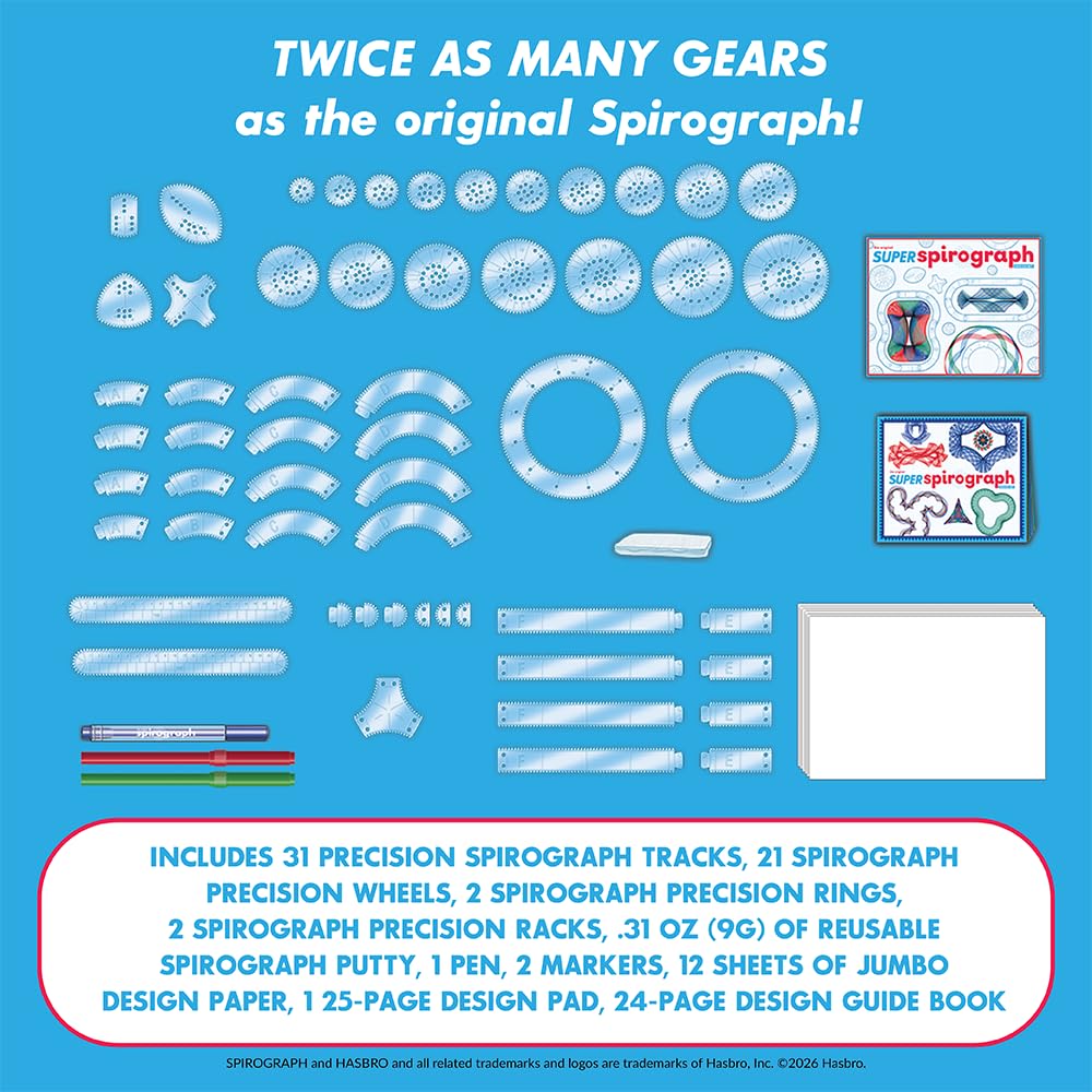 Spirograph Super Set –Arts and Crafts, Kids Toys, Art Supplies, Craft Supplies, Drawing Kit, Spiral Art, Classic Gear Design Kit, Case, Pens, Design Sheet Included, Ages 8+