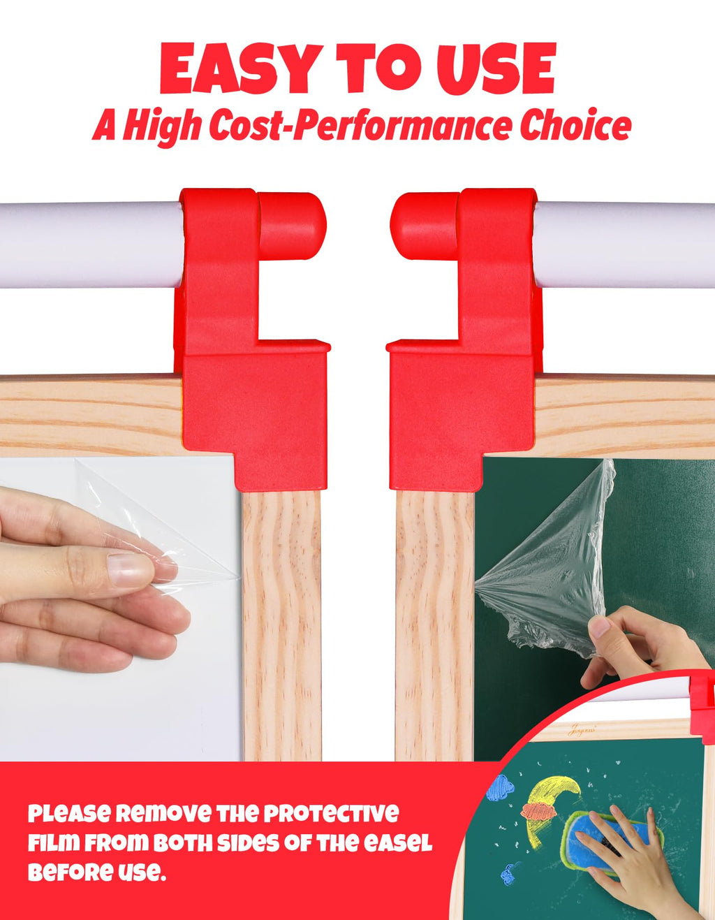 JOYOOSS Kids Wooden Easel with Paper Roll - Adjustable Magnetic Double Sided Drawing Board Whiteboard & Chalkboard Dry Easel Board,Children Art Easel for 3~12 Years Kids Boys Girls Painting Drawing