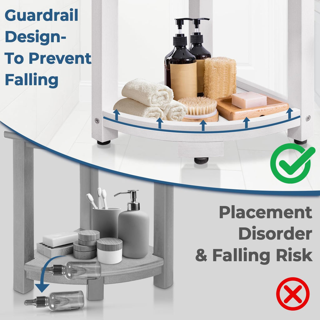 KingPavonini Waterproof Corner Shower Stool for Inside Shower, Anti-Fading Shower Bench for Shaving Legs, HDPS Anti-Fracture Shower Seat with Storage Shelf, Rapid Assembly, Load 400 Pounds