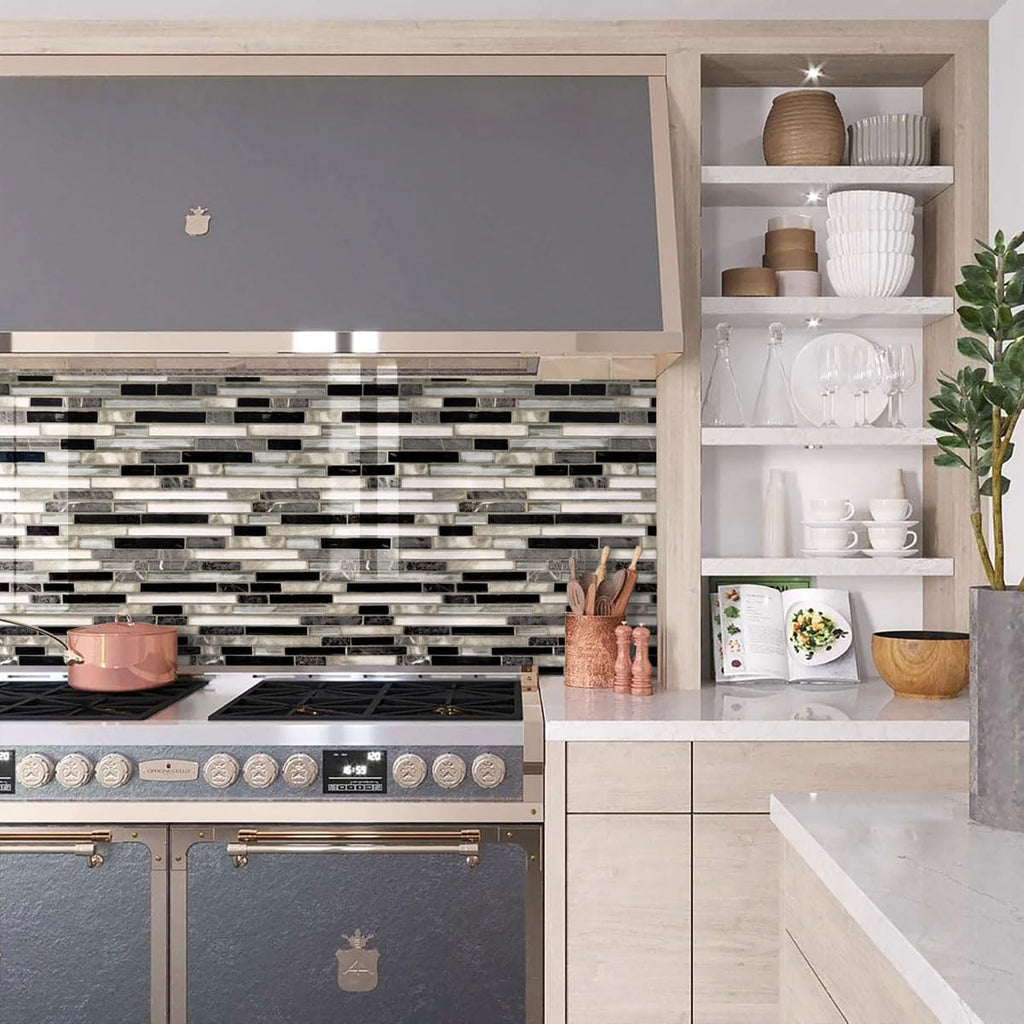 Livebor Peel and Stick Backsplash Wallpaper Kitchen Backsplash Wallpaper 17.7inchx393.7'' Tile Contact Paper Kitchen Peel and Stick Countertops Waterproof Contact Paper for Bathroom Black/Gray