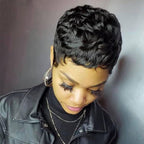 YOUKNOWIG Pixie Short Straight Wig for Black Women 100% Brazilian Human Hair Machine Made Natural Black