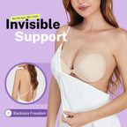 Invisible Strapless Sticky Bra Push up for Women, Ultra Adhesive Bra for Backless Dress, Cleavage Bra Lift Novelty Bras (C Cup, Light Beige)