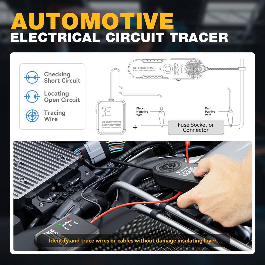 VDIAGTOOL V210 Wire Tracer Electrical Automotive Open & Short Finder Circuit Tester Circuit Breaker Finder Fault Probe Wire Tester Electrical DC 6-42V