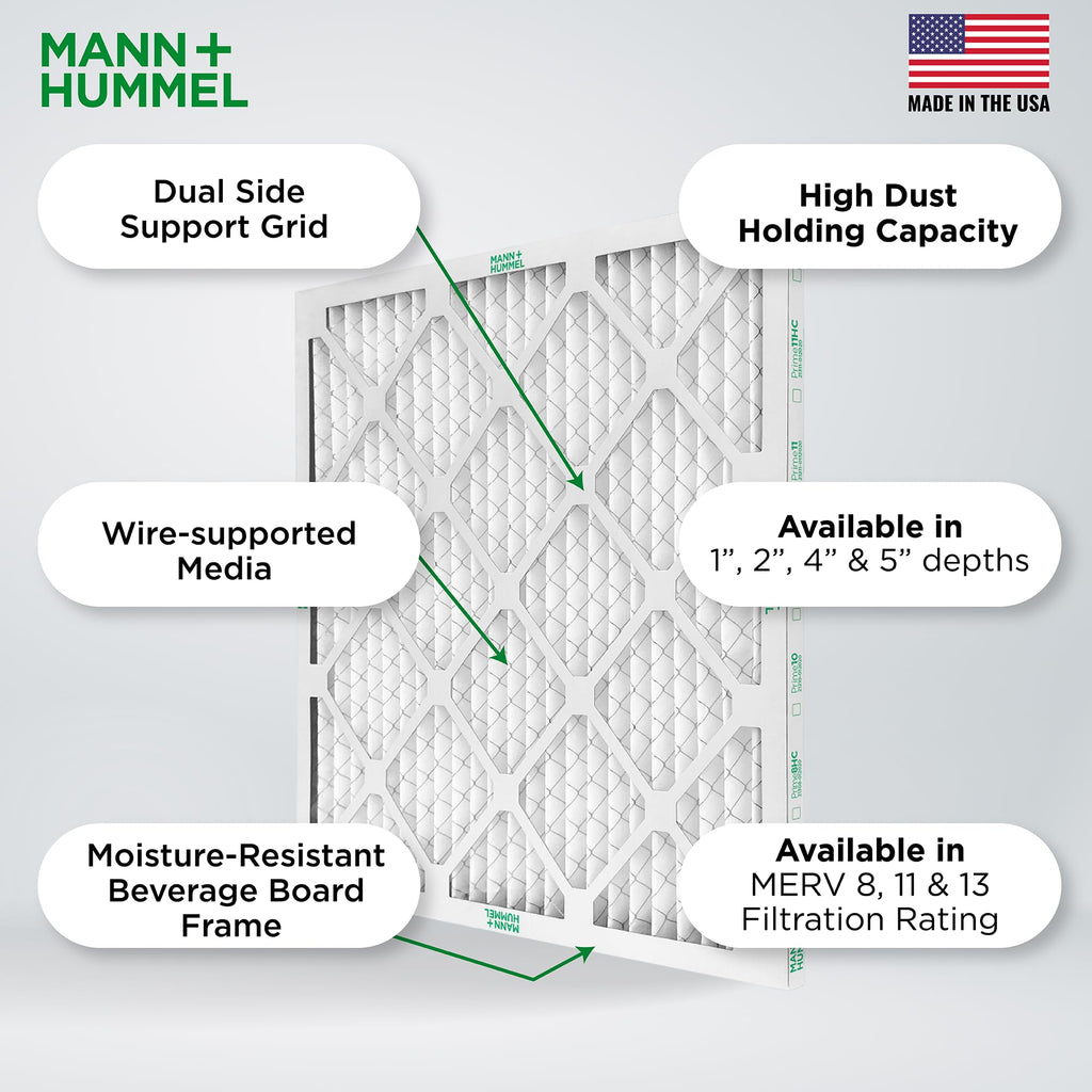 Mann+Hummel 13 x 21-1/2 x 1 MERV 8 Pleated HVAC AC Furnace Air Filters. Case of 12. (Exact Size: 13 x 21.5 x 0.75 Inches)