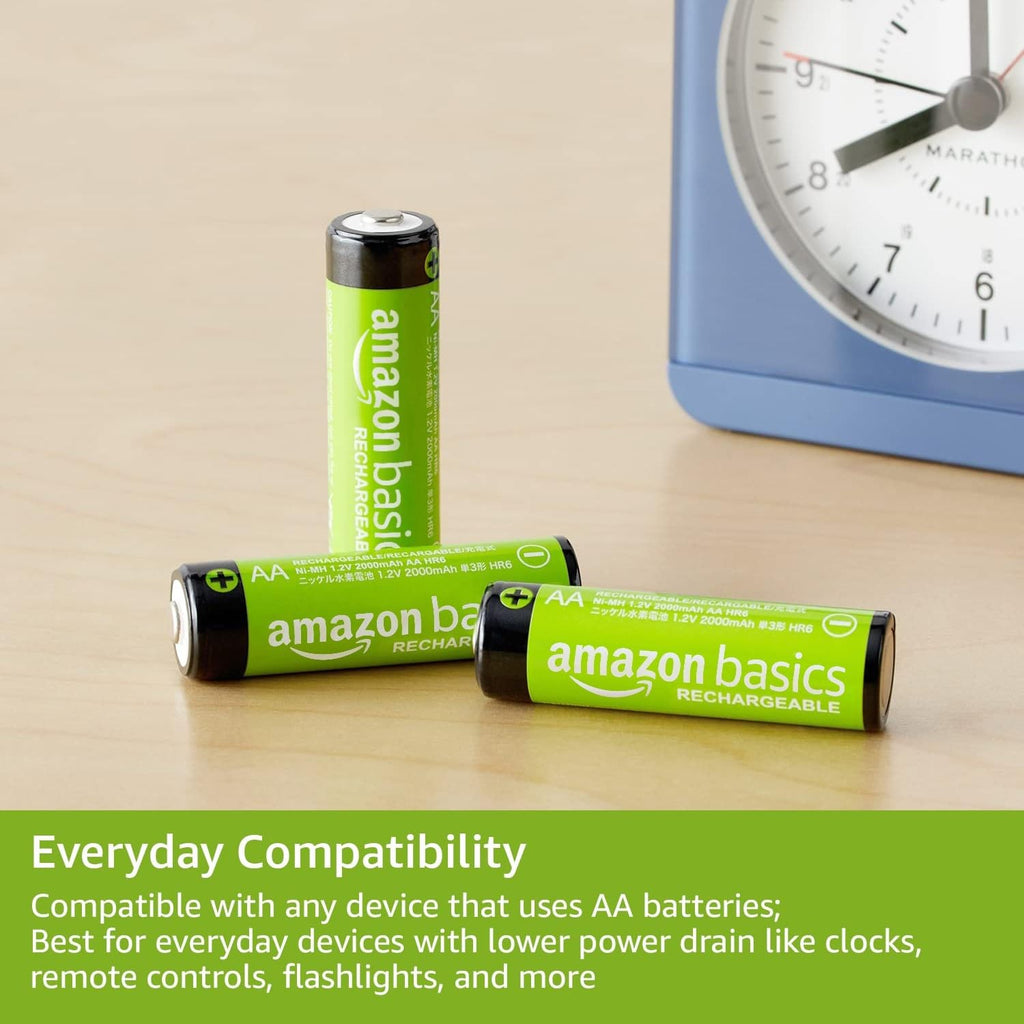 Amazon Basics 16-Pack Rechargeable AA NiMH Batteries, 2000 mAh, 1.2V, Low Self Discharge, Pre-Charged, Recharge up to 1000x Times
