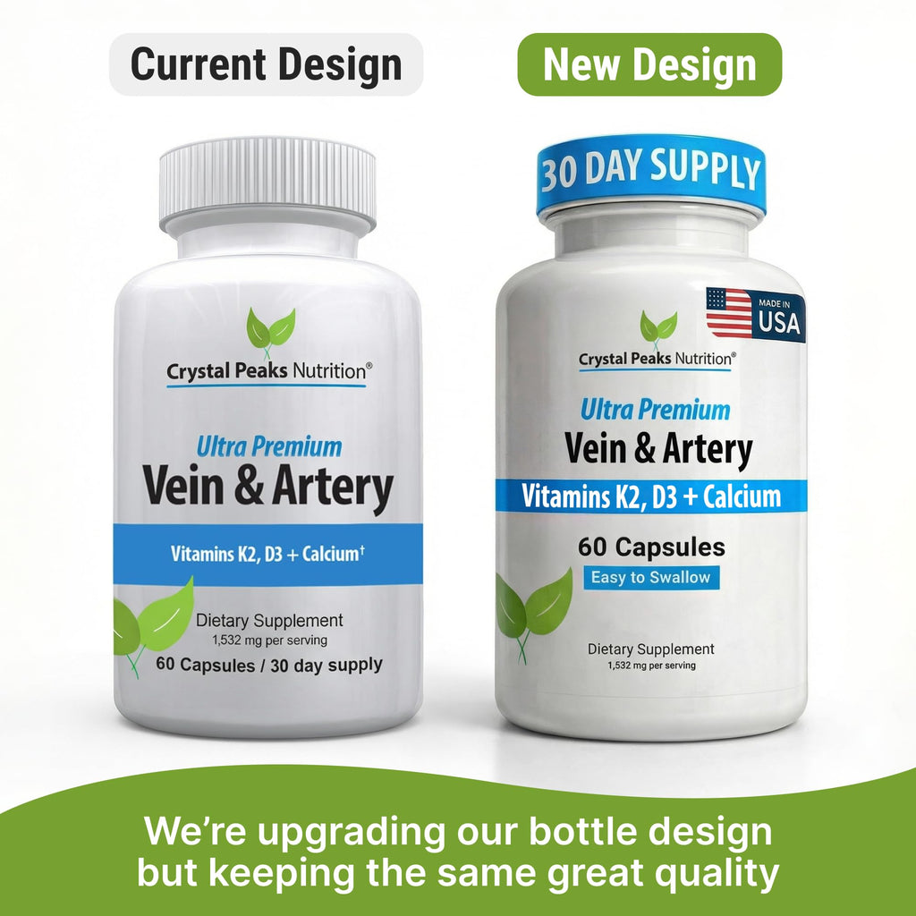 CRYSTAL PEAKS NUTRITION Vein & Artery Supplement - Blood Flow Supplement with Calcium - Blood Circulation Support for Men, Women - Circulation and Vein Support - 60 ct