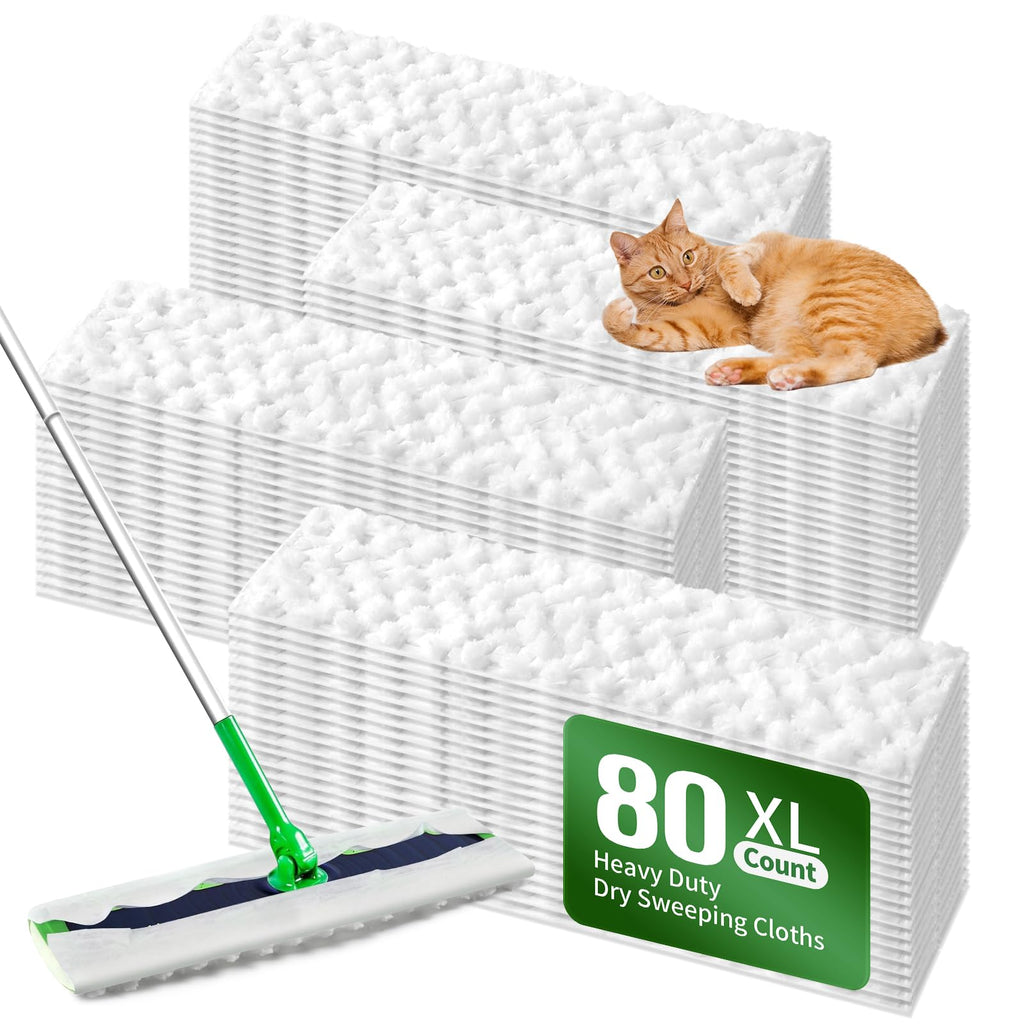 Senowi Heavy Duty Dry Sweeping Cloths Compatible with Swiffer Sweeper XL Mop, Sweeper X-Large Dry Cloth Refills for Floor Mopping and Cleaning, Disposable Pet Dry Pads Refills, 80 Count
