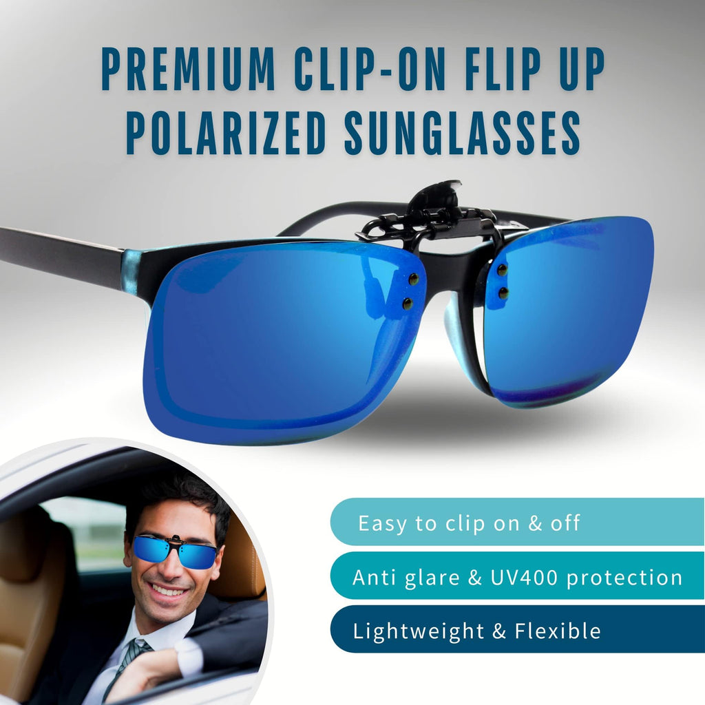 BLUE CUT Clip on Polarized Night vision Glasses Flip up Sunglasses UV-400 to Wear Over prescription Glasses for night driving
