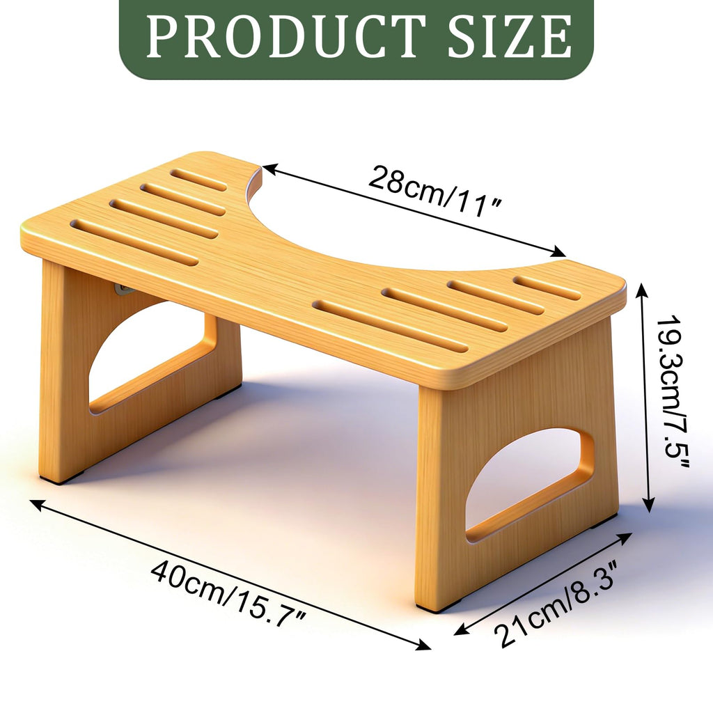 Foldable Toilet Stool, 7 Inch Poop Stool for Bathroom, Bamboo Toilet Stool Squat Adult, Collapsible Squatting Potty Stool with Non-Slip Strip - Improve Squatting Posture and Comfort, Wood