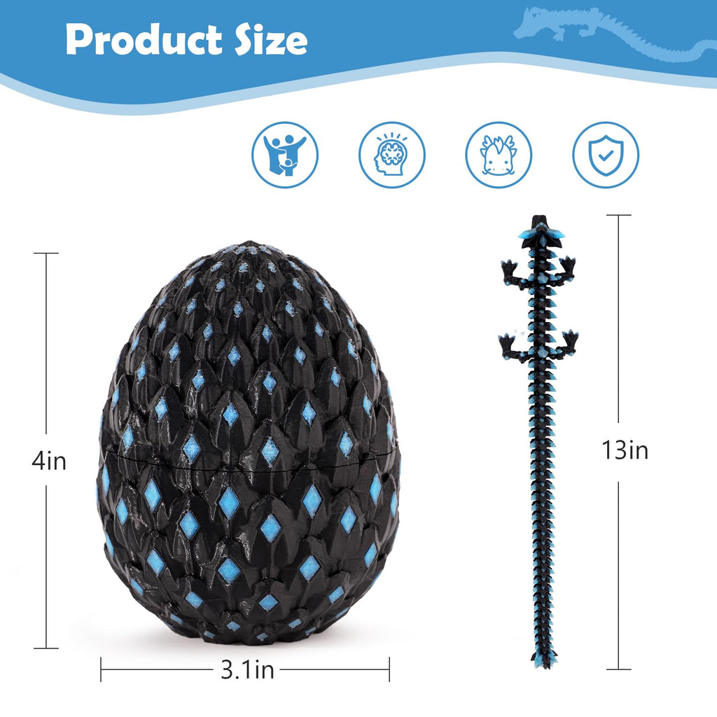 Waaaandefu 3D Printed Dragon Glow in The Dark with Matching Egg – UV Reactive 3D Printed Dragon Egg Set – Upgraded 2025 Collectible for Fantasy Fans