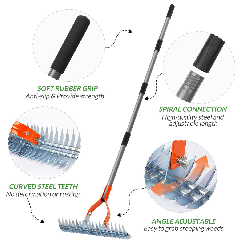 Thatch Rake for Lawn with Adjustable Handle Heavy Duty Steel Lawn Rake