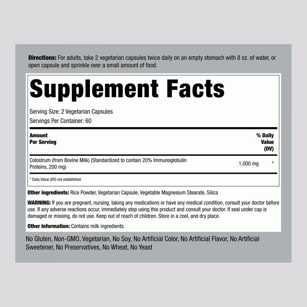 Piping Rock Colostrum Capsules 1000mg | 120 Pills