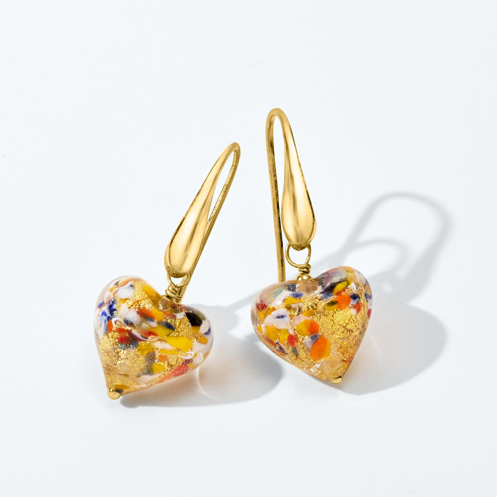 Ross-Simons Italian Murano Glass Heart Drop Earrings in 18kt Gold Over Sterling