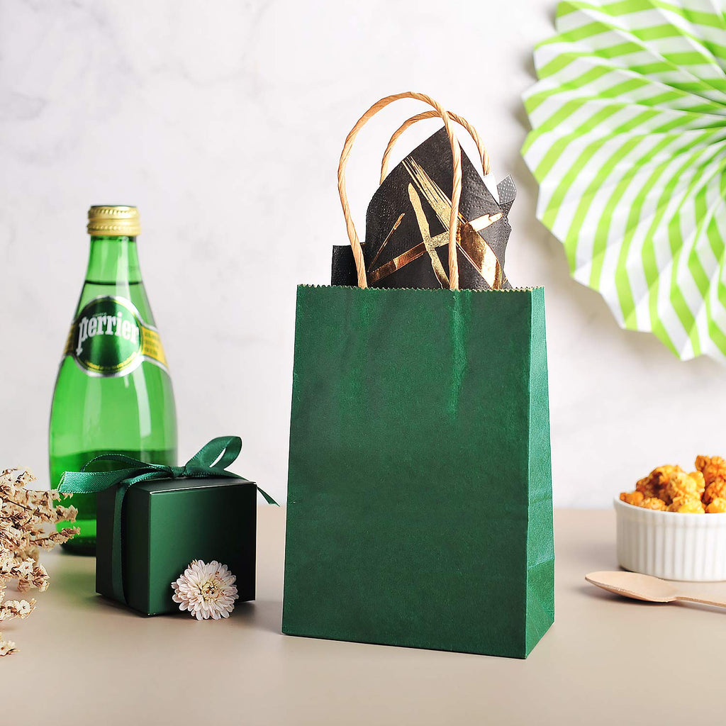 AWELL Small Dark Green Paper Gift Bags with Handle, 6.5x4.5x2.5 inches, Pack of 24, Perfect for Wedding, Birthday, Bridal Shower, Baby Shower