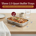 Elite Gourmet EWM-6171 Triple 3 x 2.5 Qt. Trays, Buffet Server, Food Warmer Temperature Control, Clear Slotted Lids, Perfect for Parties, Entertaining & Holidays, 7.5 Qt Total, Stainless Steel