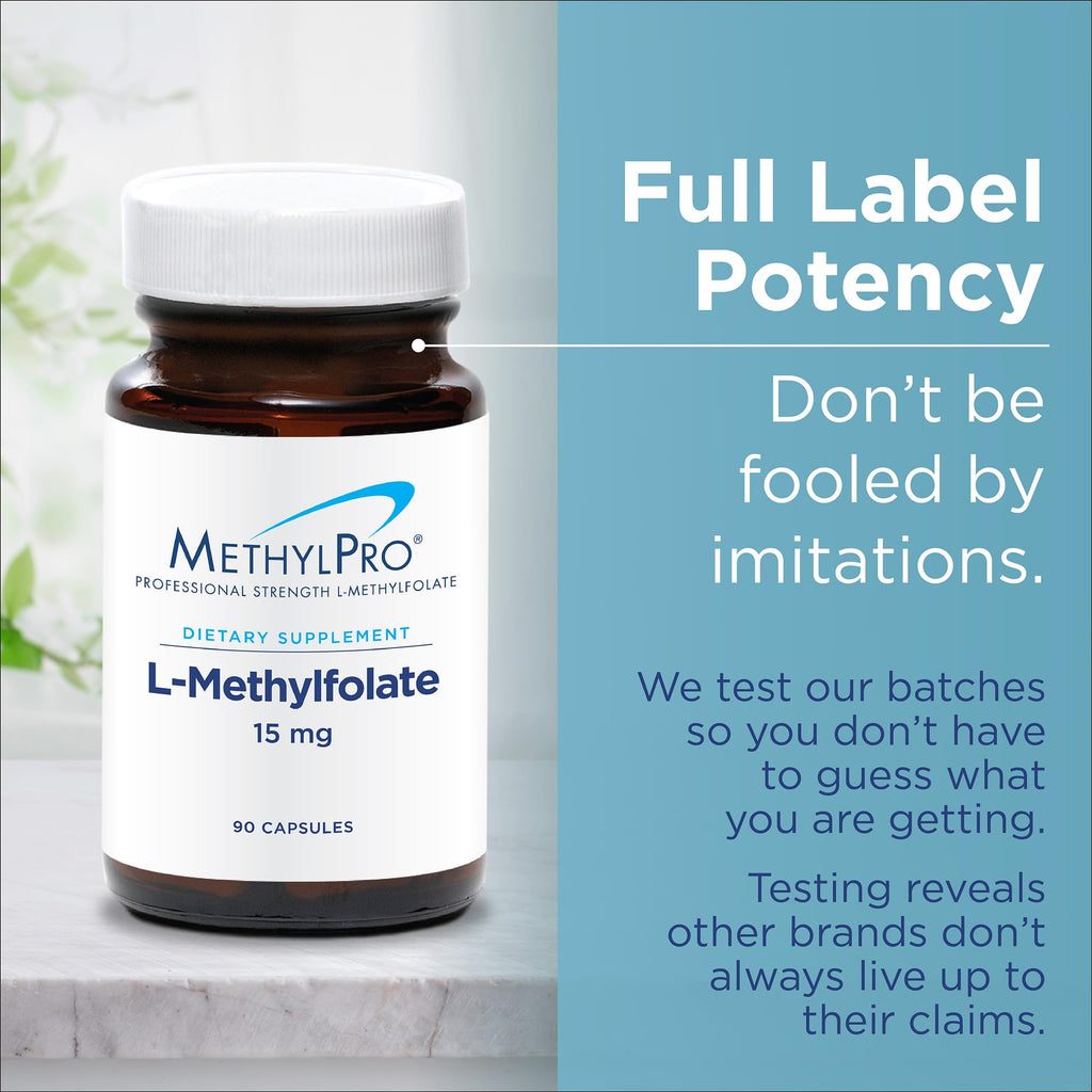 MethylPro L-Methylfolate 15 mg - Bioavailable Folate Supplement for Brain Health & Neurotransmitter Support - Vegetarian & Hypoallergenic - 90 Servings - 90 Count