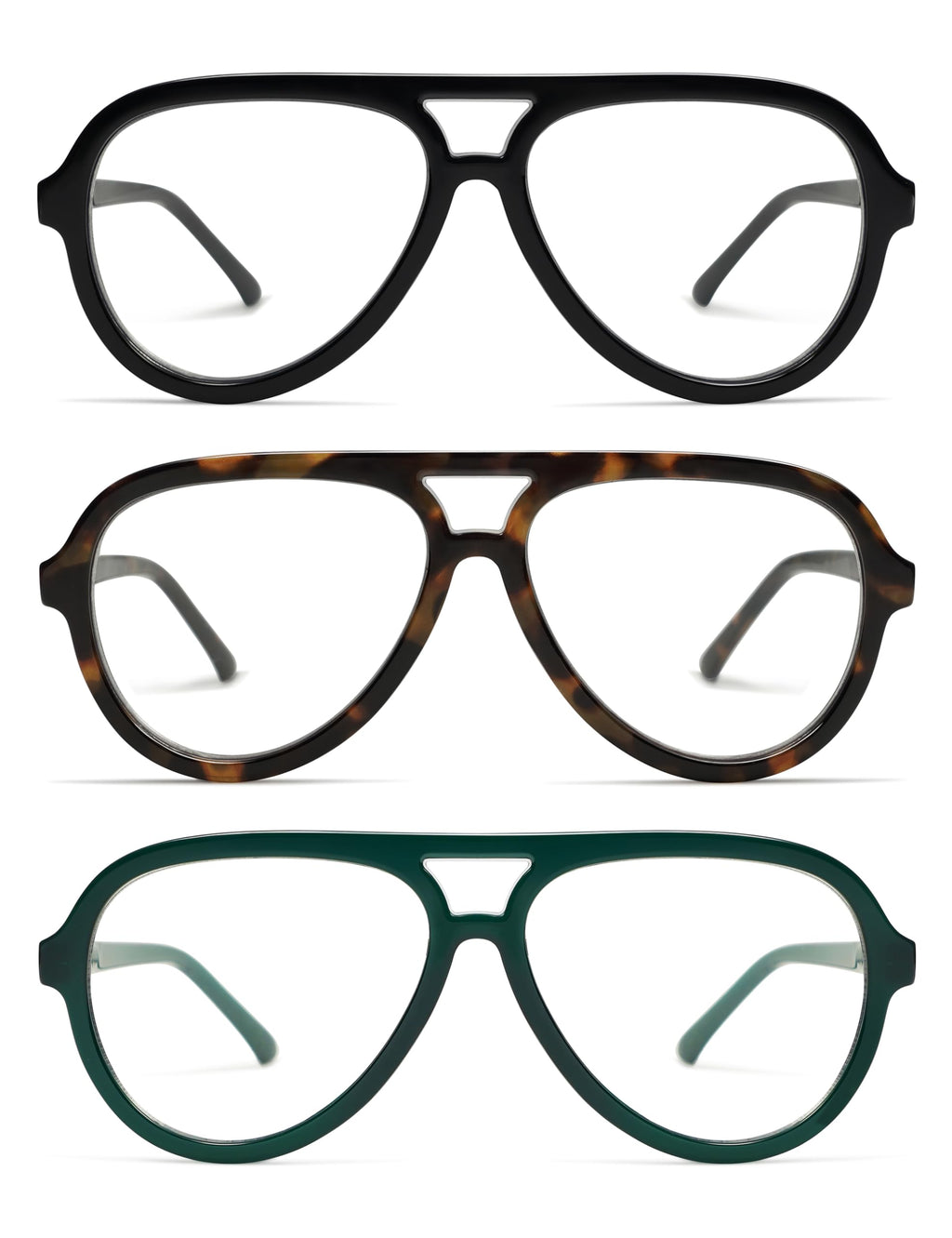 AMOMOMA 3 Pack Retro Aviator Reading Glasses for Women Men,Classic Large Oversized Reader Blue Light Computer Frame AM6111 C1+C2+C3 2.5X