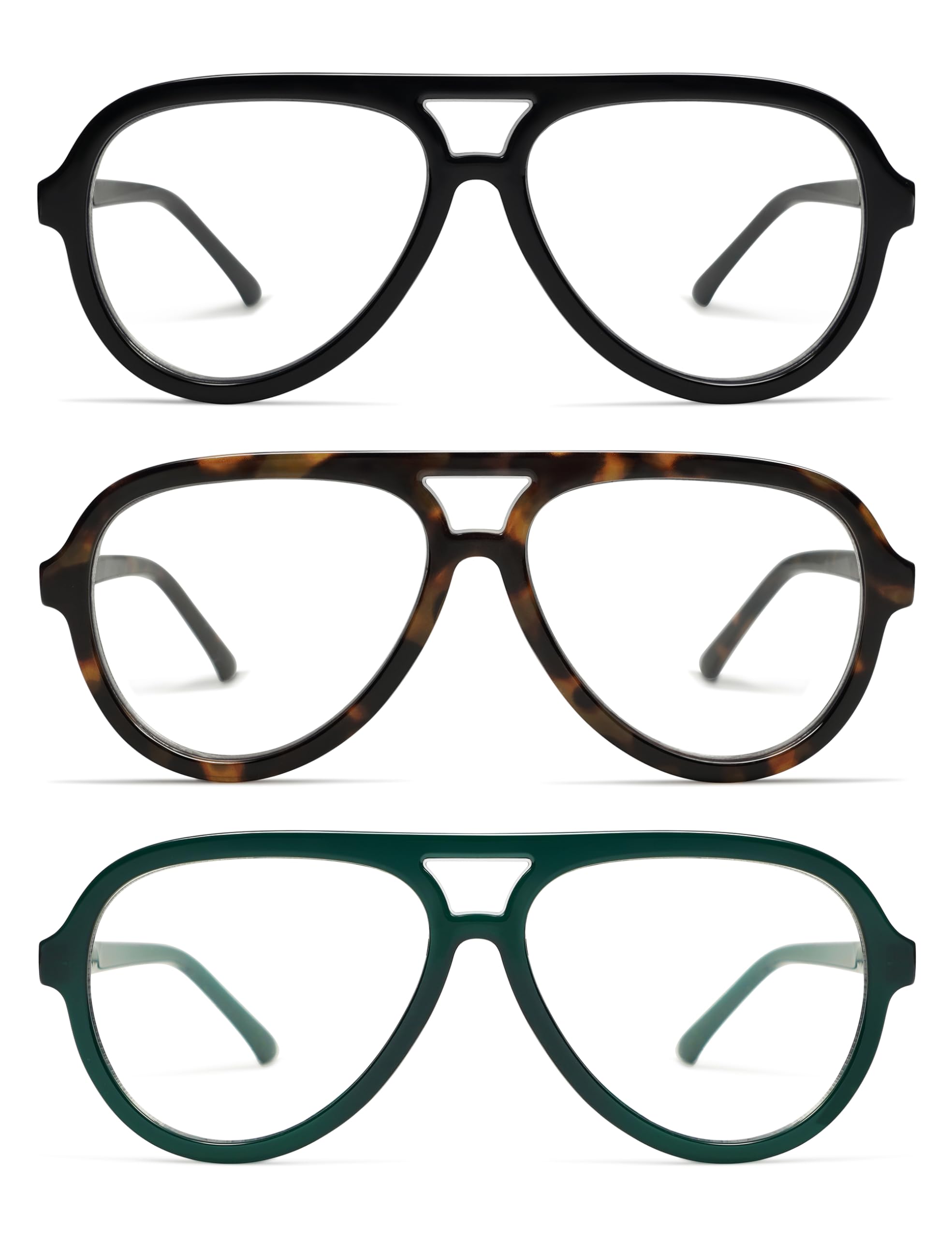 AMOMOMA 3 Pack Retro Aviator Reading Glasses for Women Men,Classic Large Oversized Reader Blue Light Computer Frame AM6111 C1+C2+C3 2.5X