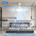 Passky Ceiling Fans with Lights, 52 inch Sleek Ceiling Fan with Light and Remote Control, 3CCT, Dimmable, Reversible, Noiseless, White Ceiling Fan for Bedroom, Living Room