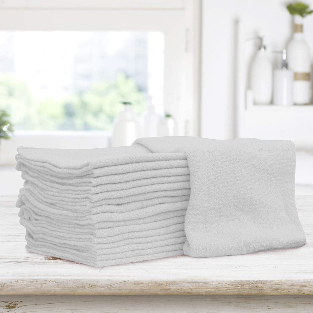 TALVANIA Shop Towels – Pack of 50 Reusable Cleaning Rags – Durable Quality Cotton – 13" x 13"– Machine Washable – Suitable for All Purposes (White)