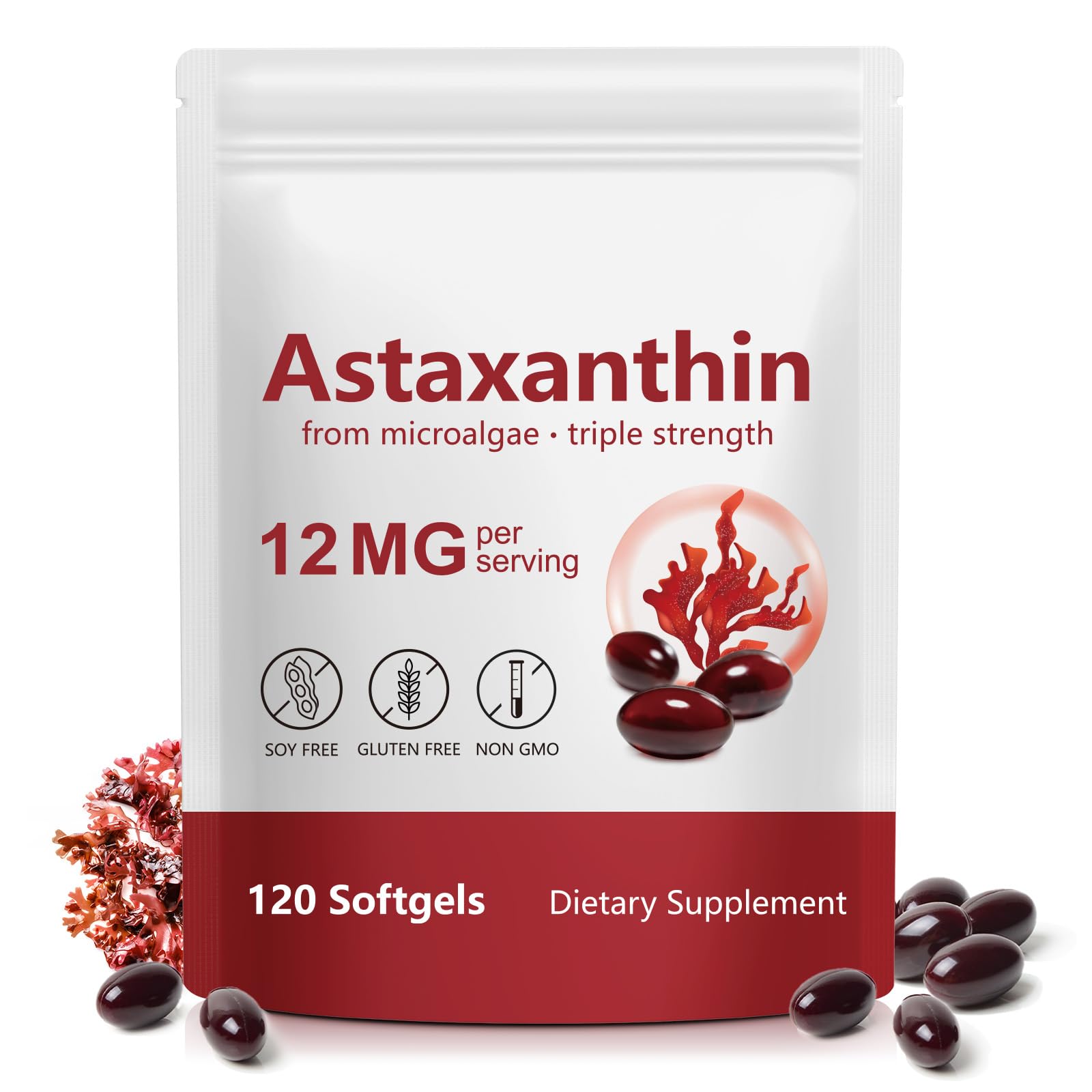 ITSDAWN Astaxanthin 12mg, 120 Softgels Antioxidant Supplement for Eye, Skin, Immune Support, Natural Microalgae Source, 4 Month Supply