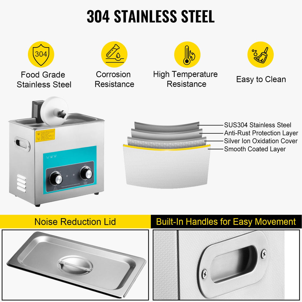 VEVOR Ultrasonic Vinyl Record Cleaner 6L 40kHz Vinyl Ultrasonic Cleaning Machine Knob Control Record Ultrasonic Cleaner 4 Records Vinyl Sonic Cleaner Stainless Steel Tank w/Mechanical Heater & Timer