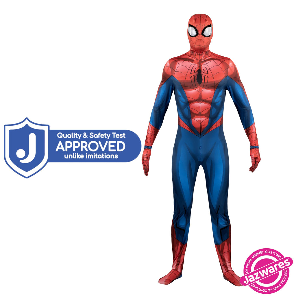 MARVEL Spider-Man Official Adult Deluxe Zentai Halloween Costume - Stretch Spandex with Hidden Zippers and Wrist Slits (M)