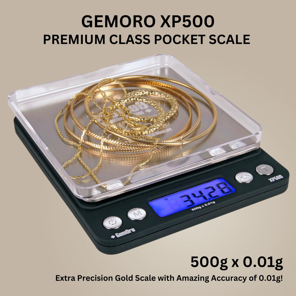 GemOro Platinum XP500 | Jewelers Pocket Scale | Countertop Portable Scale with Durable Precision | Digital Accurate Tool with Expert Professional Reading & Accuracy 500g x 0.01g Readability (Silver)