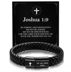Alissl Black Braided Leather Bracelet for Men, Christian Mens Gifts Ideas