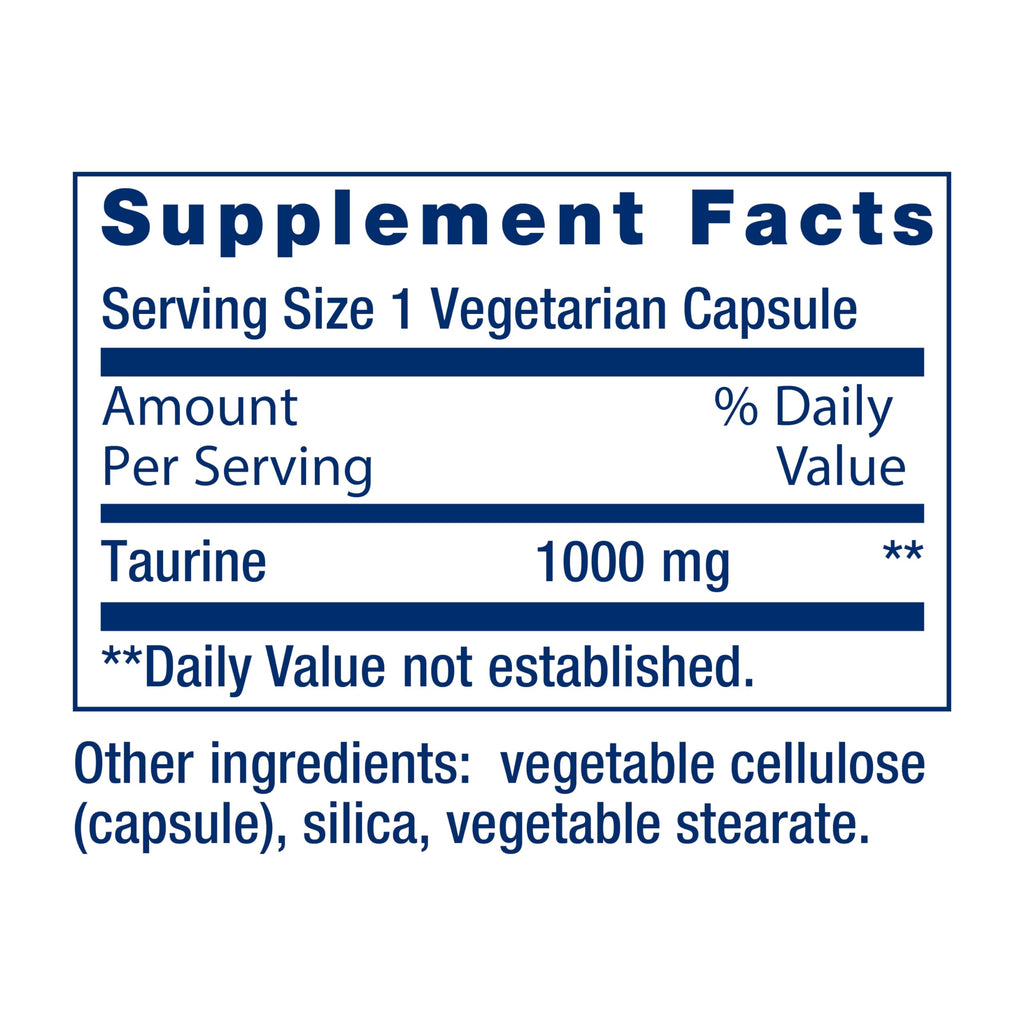 Life Extension Taurine, Pure Taurine Amino Acid Supplement, Heart, Liver and Brain Health, Longevity, Muscle and Exercise, 1000 mg, Non-GMO, Gluten-Free, Vegetarian, 180 Vegetarian Capsules